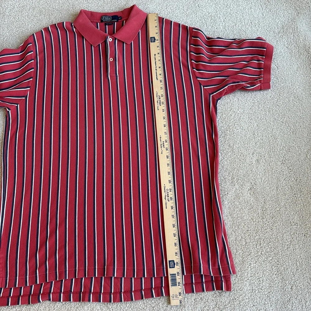 Vintage Polo Ralph Lauren Red White Striped Pique Golf Polo Shirt Men’s XXL Tall